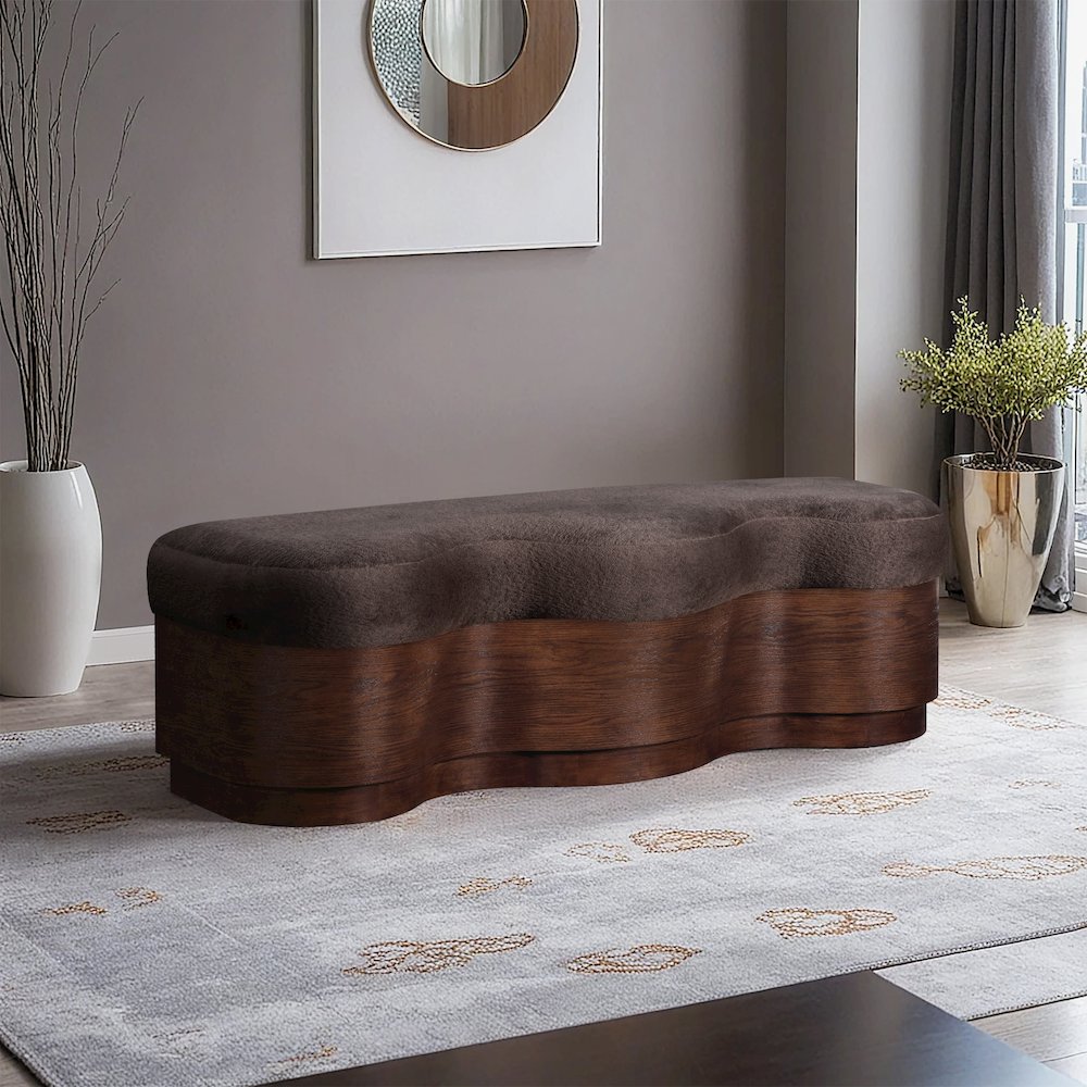 Savoy Brown Velour Fur Fabric Bench