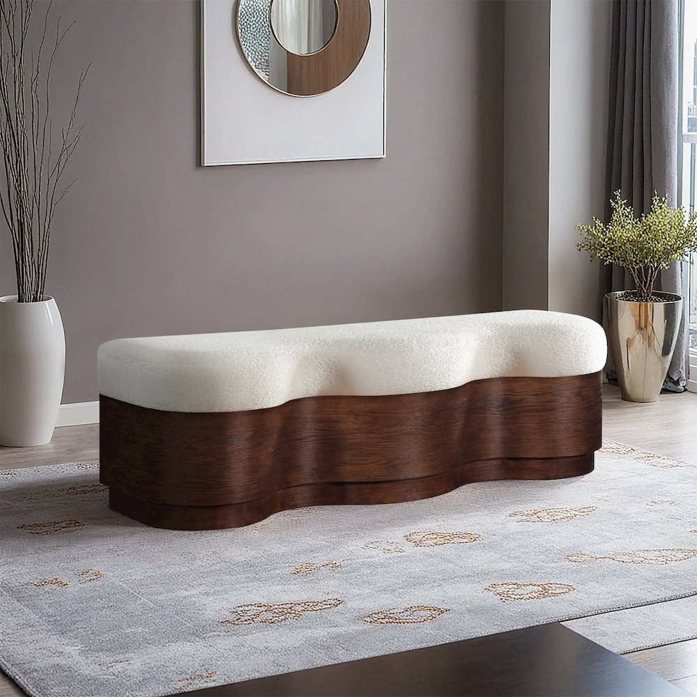 Savoy Cream Velour Fur Fabric Bench