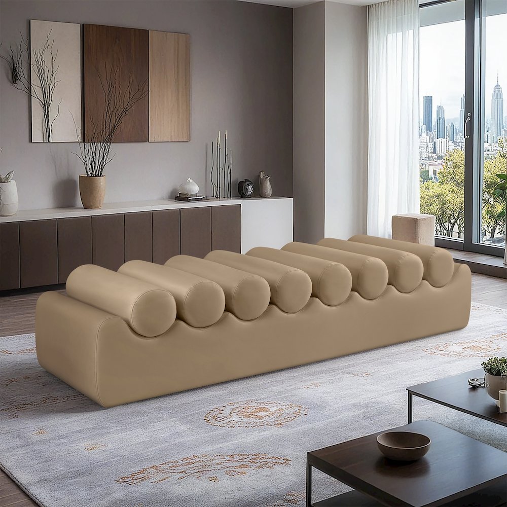 Rumble Tan Vegan Leather Bench
