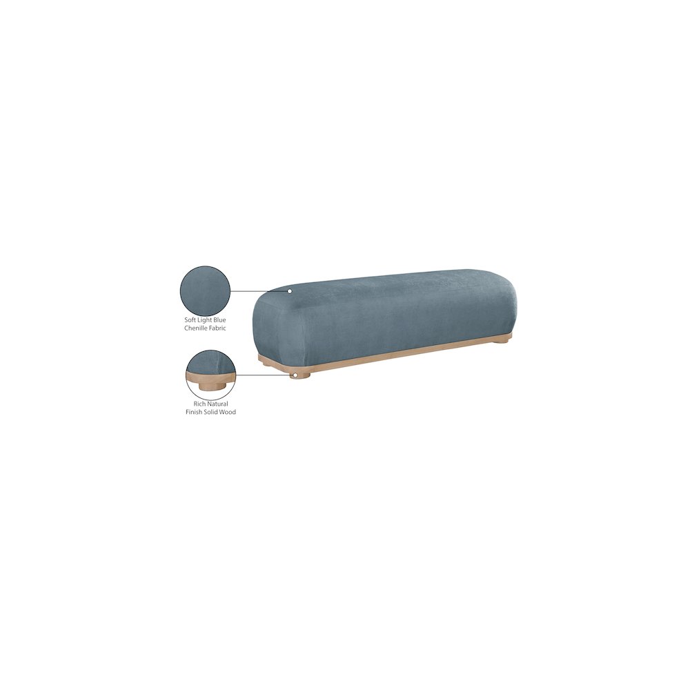 Calum Light Blue Chenille Fabric Bench