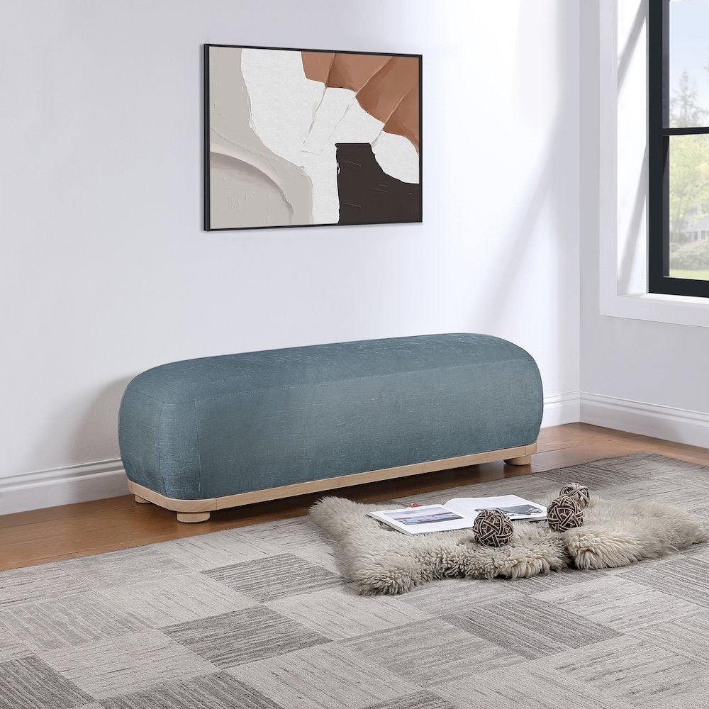 Calum Light Blue Chenille Fabric Bench