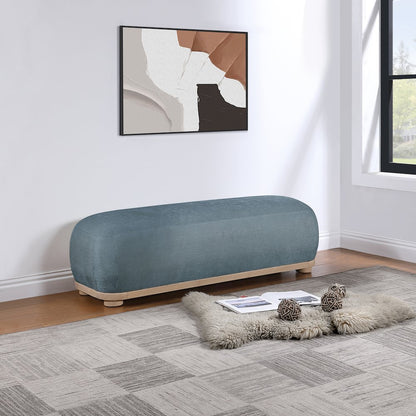 Calum Light Blue Chenille Fabric Bench