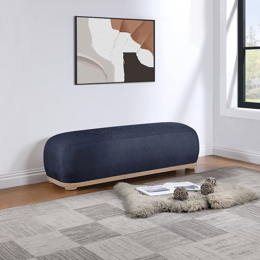 Calum Navy Chenille Fabric Bench