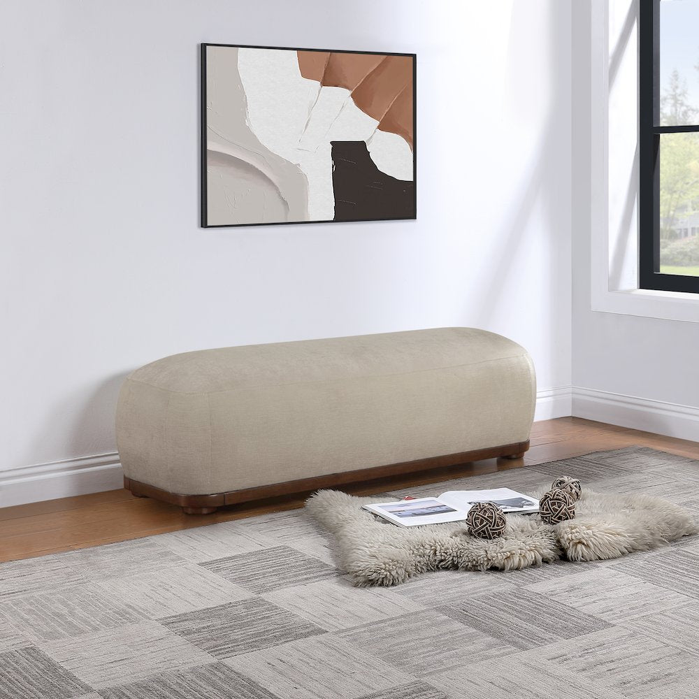 Calum Beige Chenille Fabric Bench