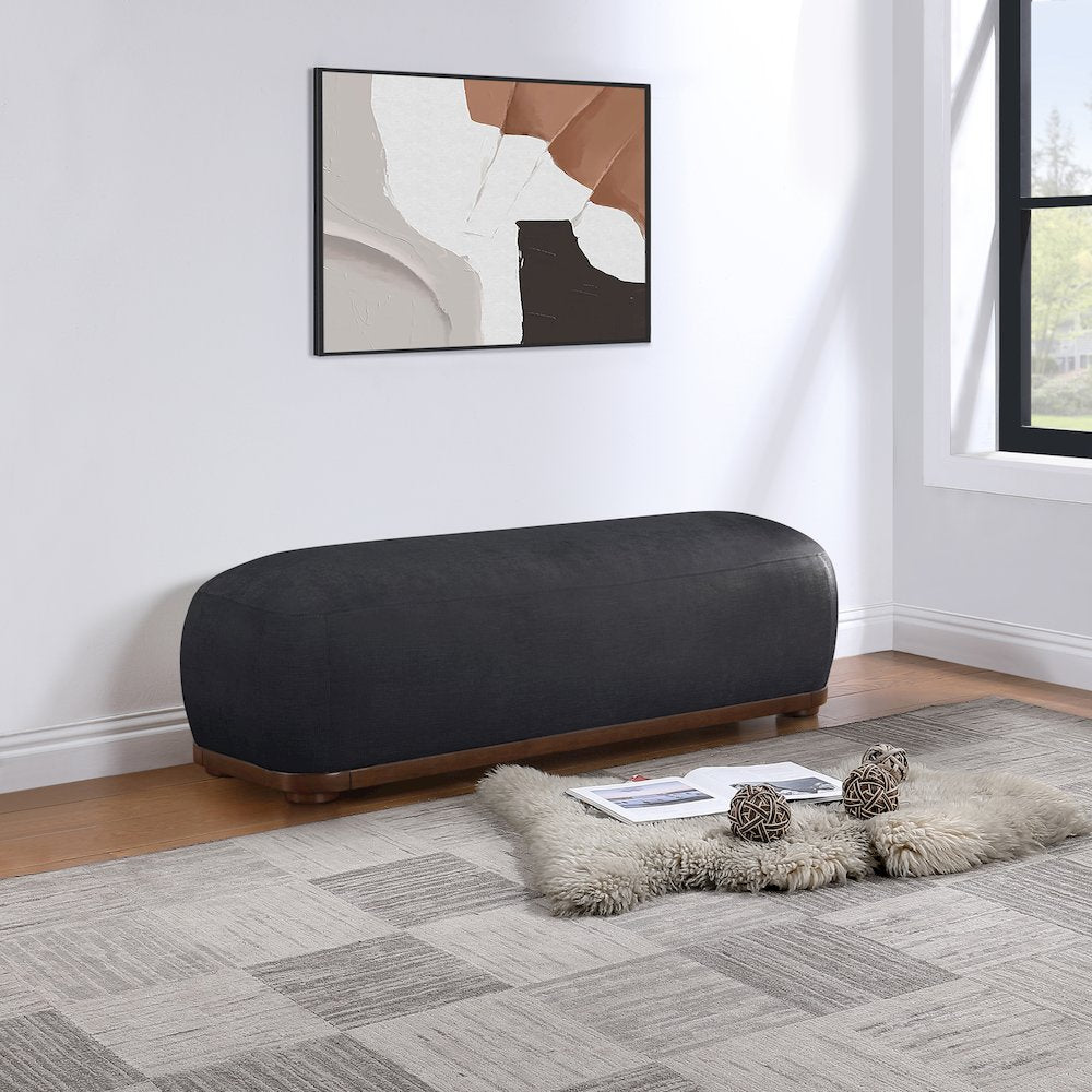Calum Black Chenille Fabric Bench