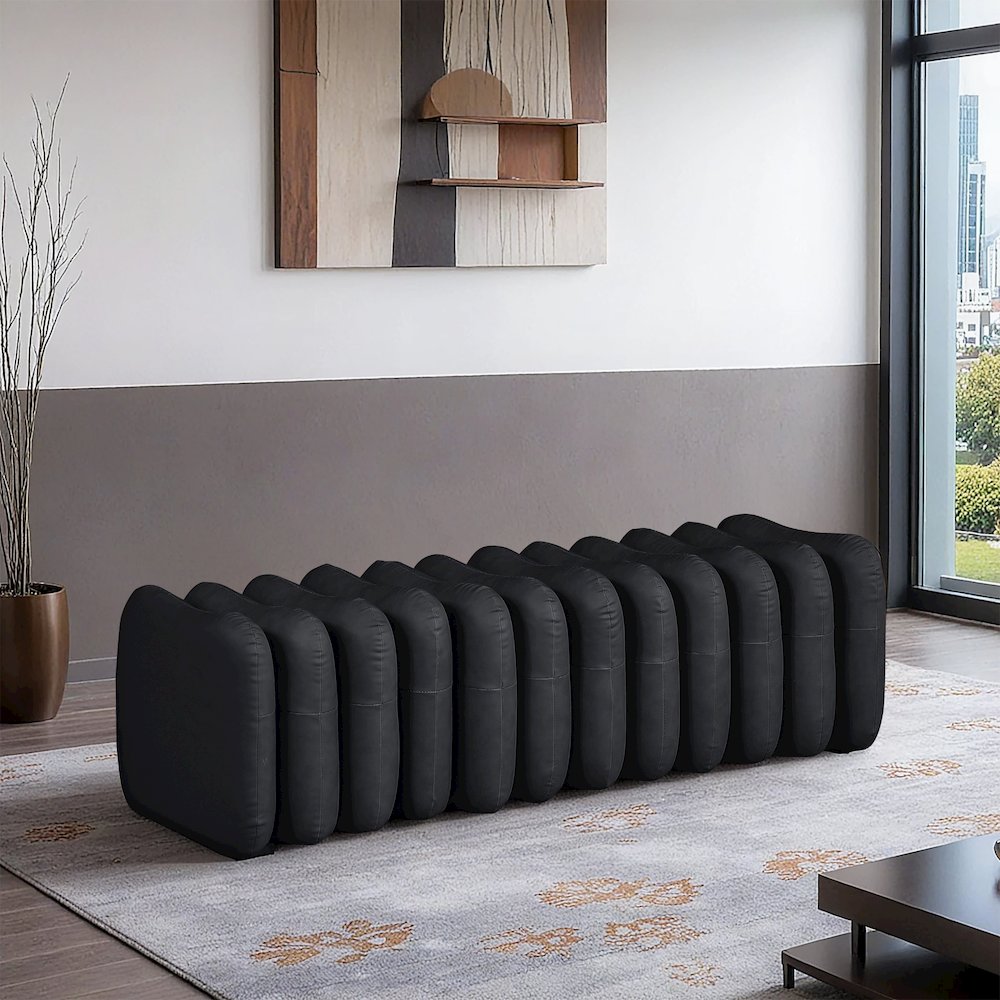 Atticus Black Vegan Leather Bench
