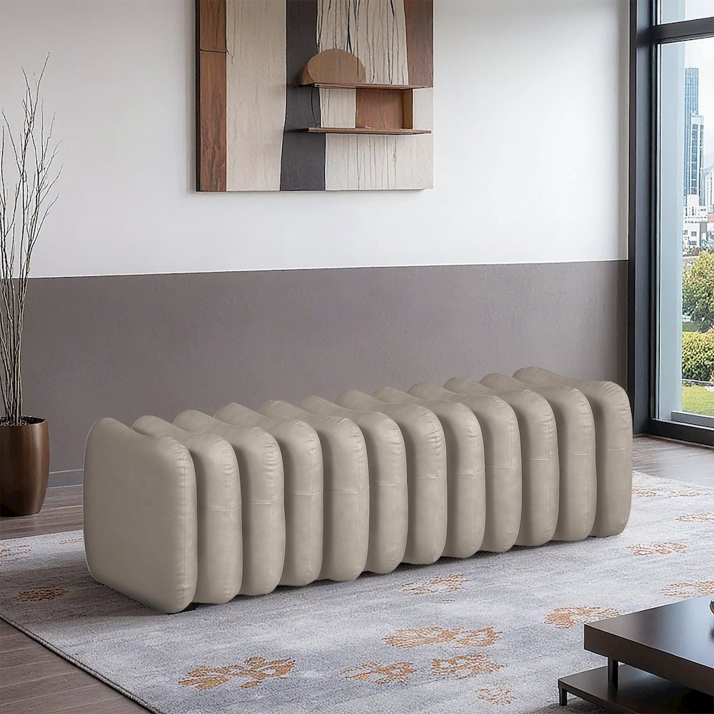 Atticus Taupe Vegan Leather Bench
