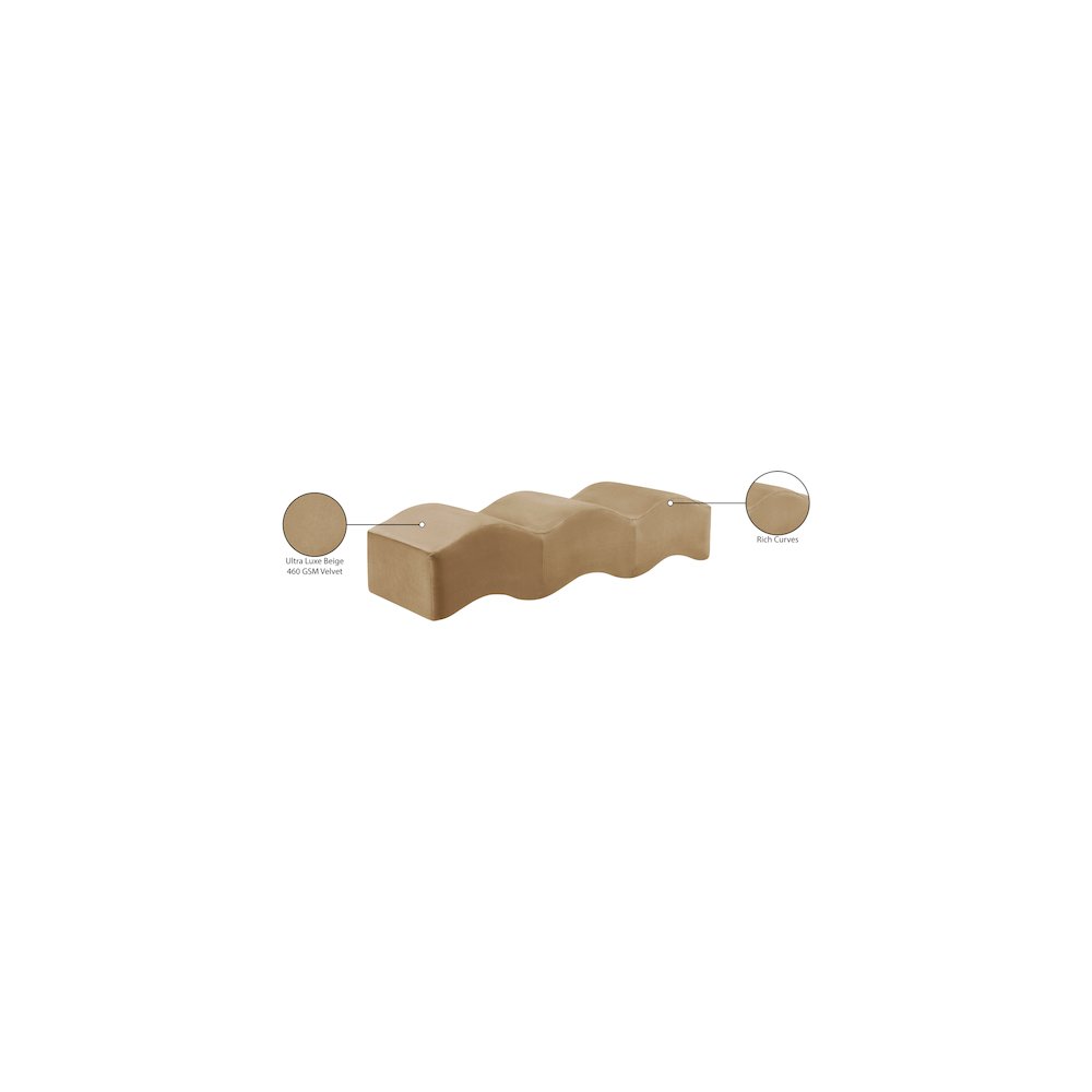 Wave Beige Velvet Bench