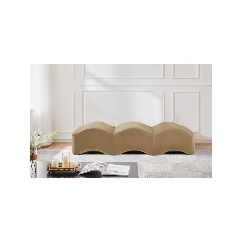 Wave Beige Velvet Bench