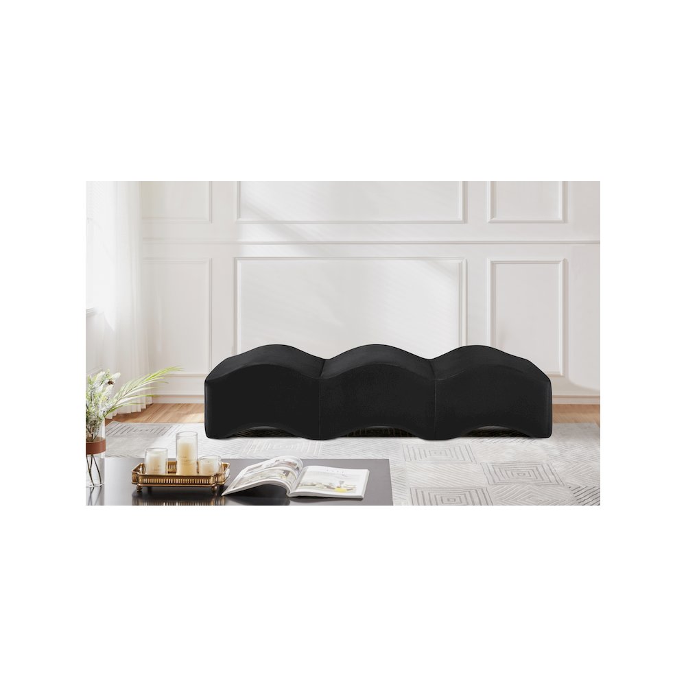 Wave Black Velvet Bench