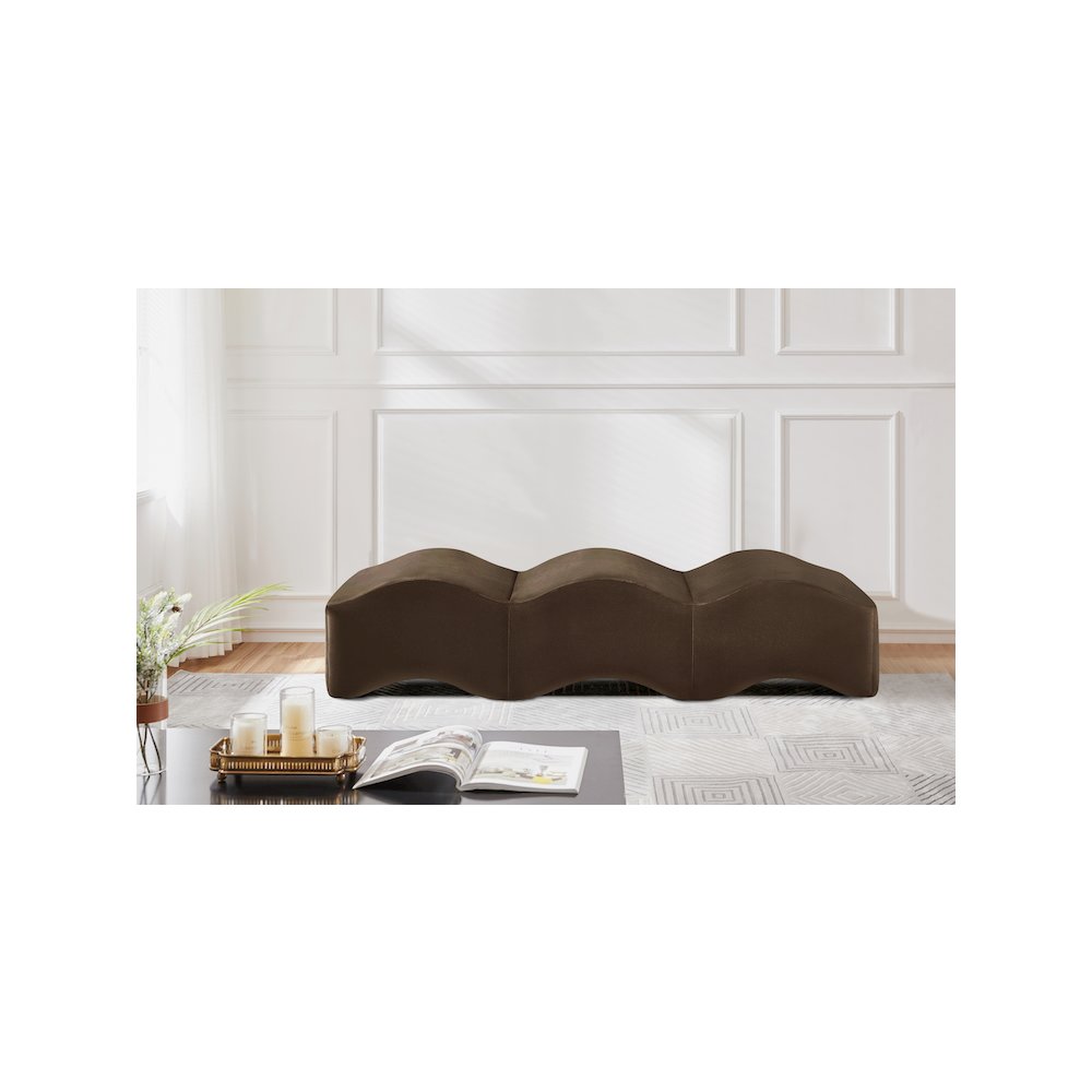 Wave Brown Velvet Bench