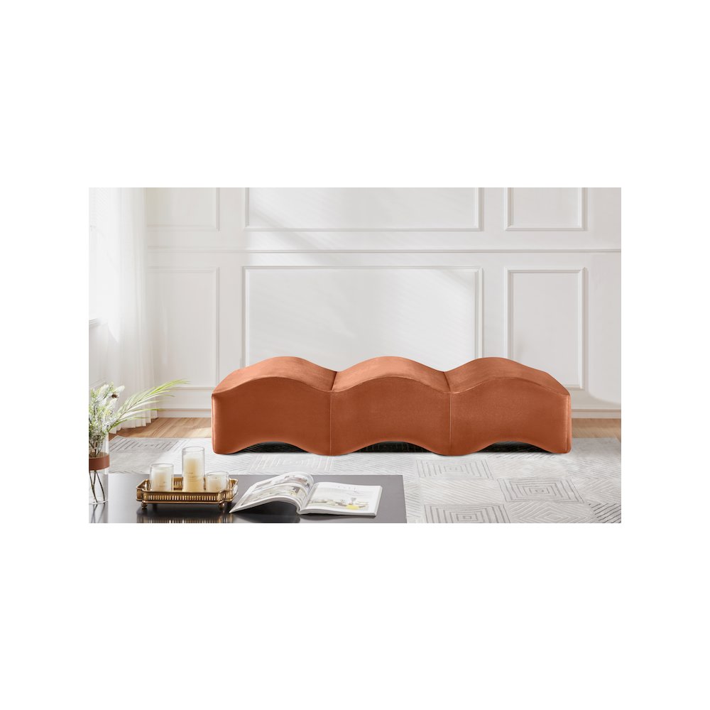 Wave Cognac Velvet Bench
