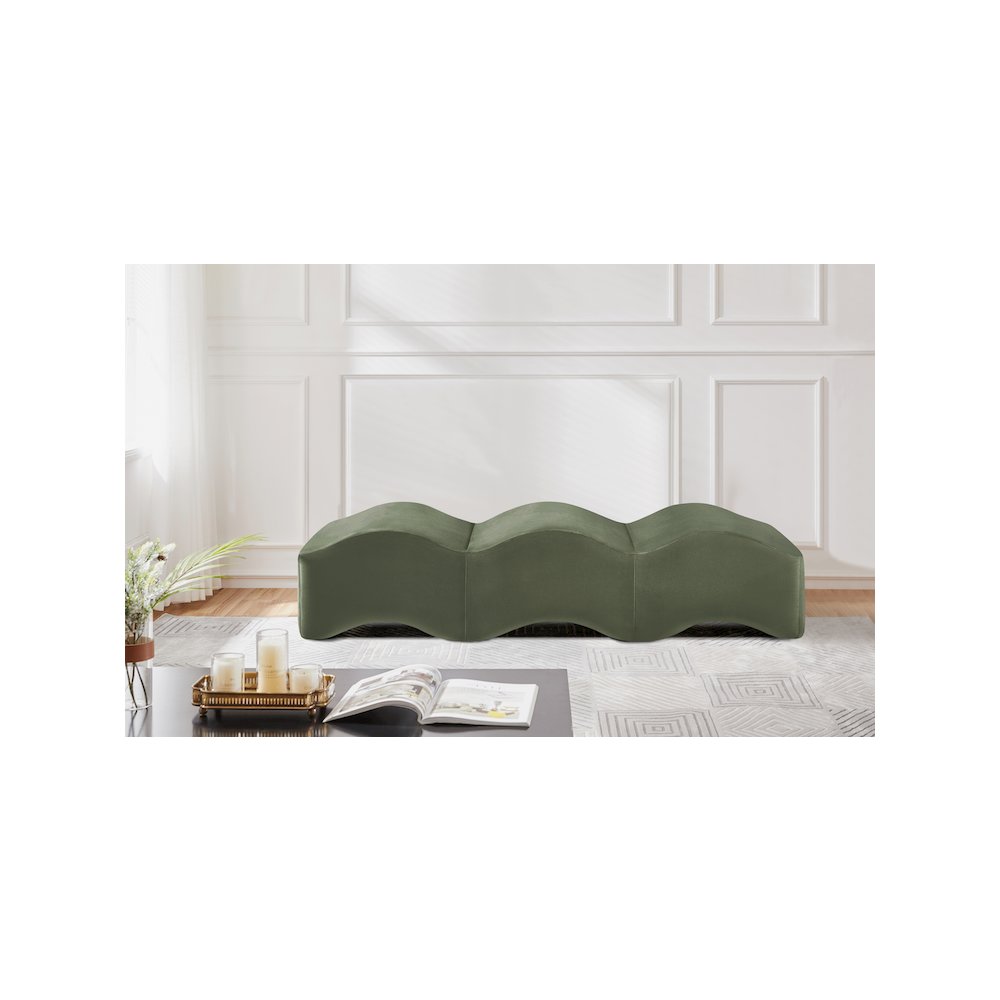 Wave Green Velvet Bench