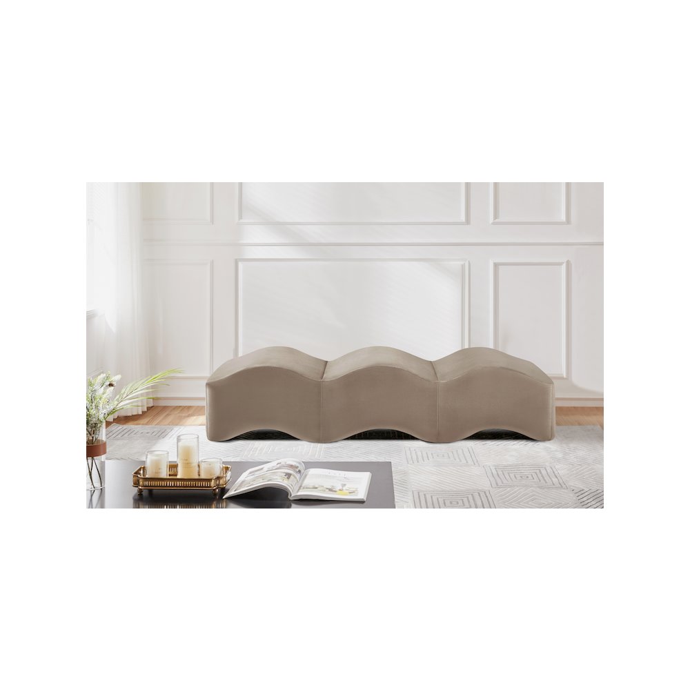 Wave Taupe Velvet Bench