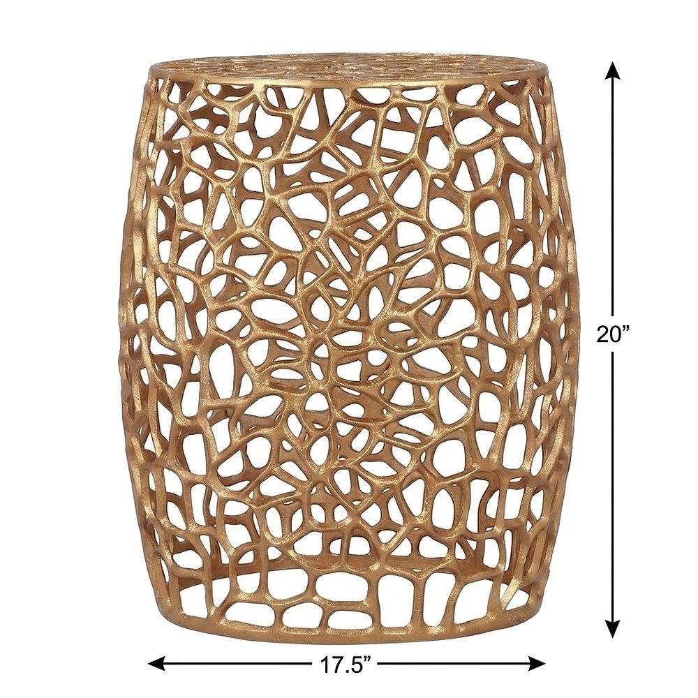 Aluminum Small End Table with Solid Base, Modern Metal Side Table, Gold