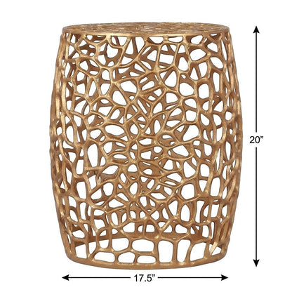 Aluminum Small End Table with Solid Base, Modern Metal Side Table, Gold