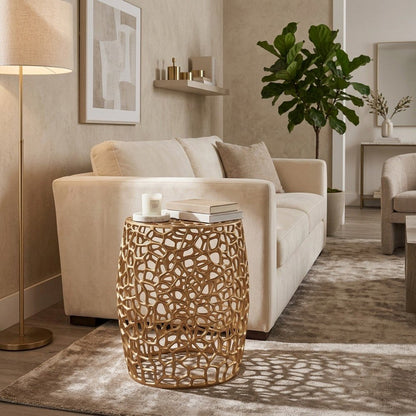Aluminum Small End Table with Solid Base, Modern Metal Side Table, Gold