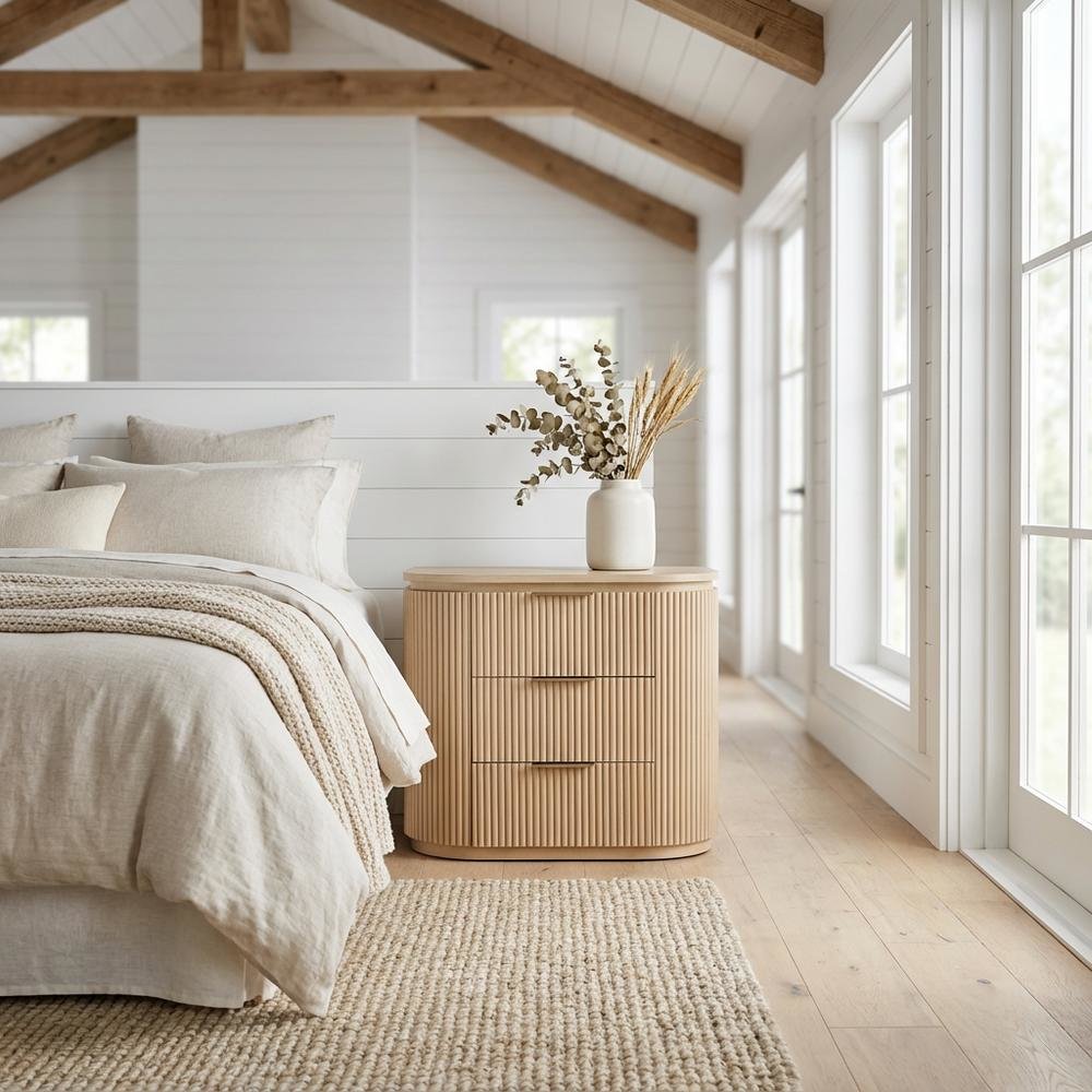 Contemporary Wood Nightstand with Oak Veneer Finish