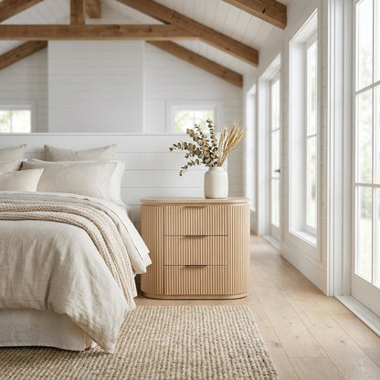 Contemporary Wood Nightstand with Oak Veneer Finish