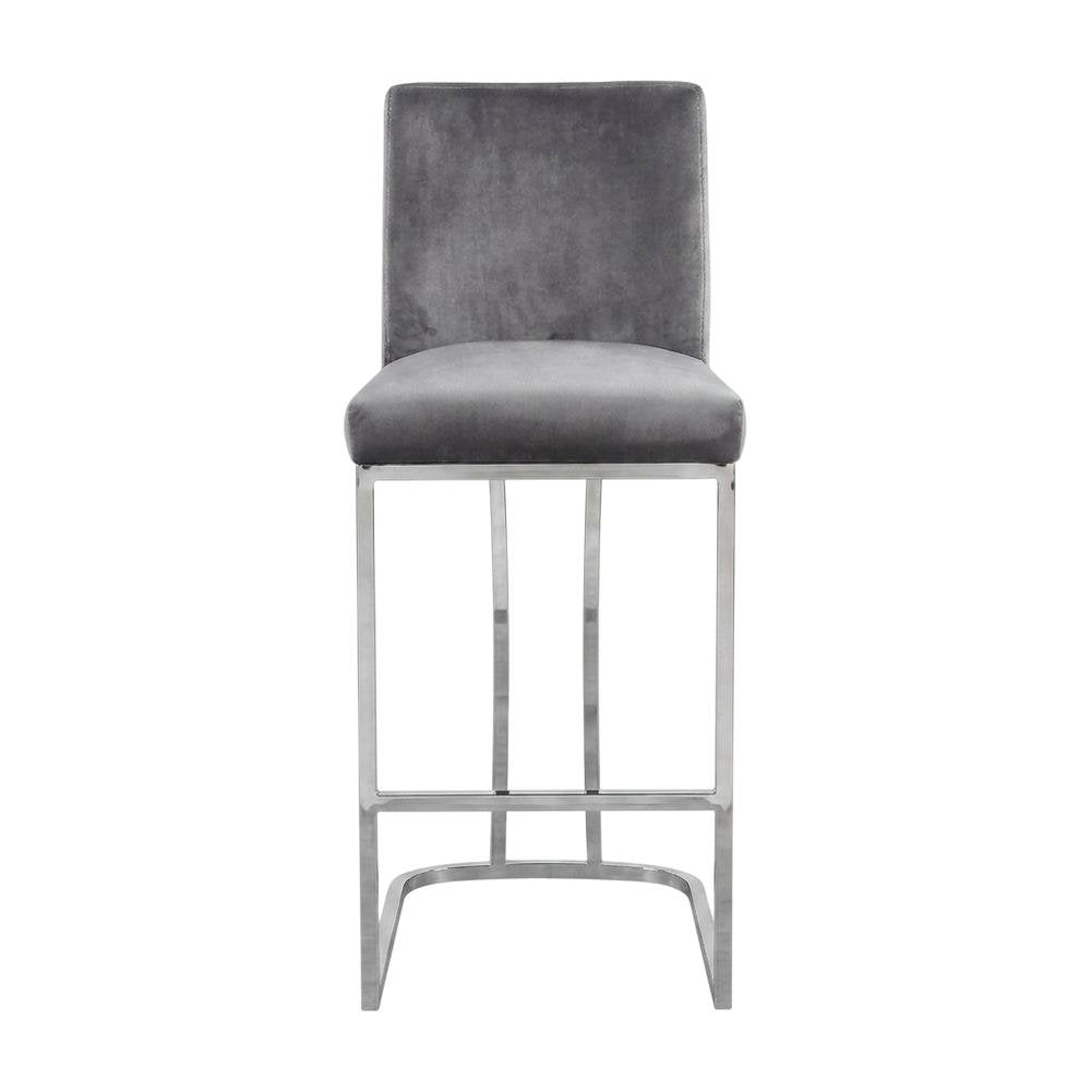 Velvet Contemporary Counter Stool, Chrome Legs, Grey Velvet