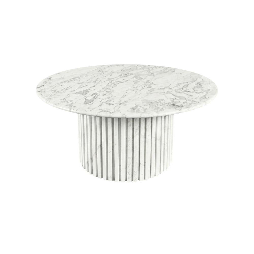 White Art Deco Coffee Table with Pedestal Base for Living Room