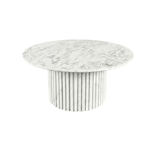 White Art Deco Coffee Table with Pedestal Base for Living Room