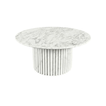 White Art Deco Coffee Table with Pedestal Base for Living Room