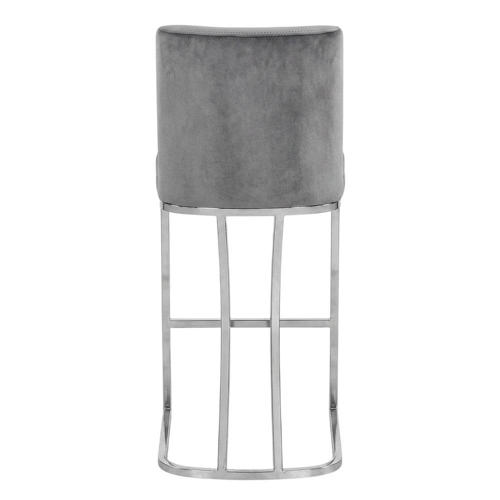 Velvet Contemporary Counter Stool, Chrome Legs, Grey Velvet
