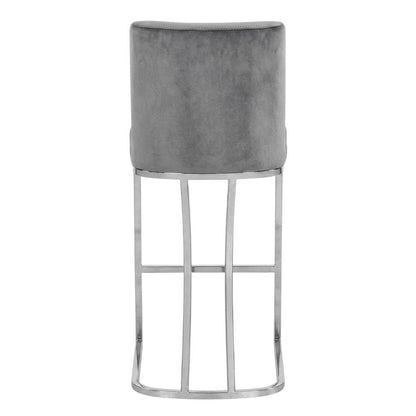 Velvet Contemporary Counter Stool, Chrome Legs, Grey Velvet