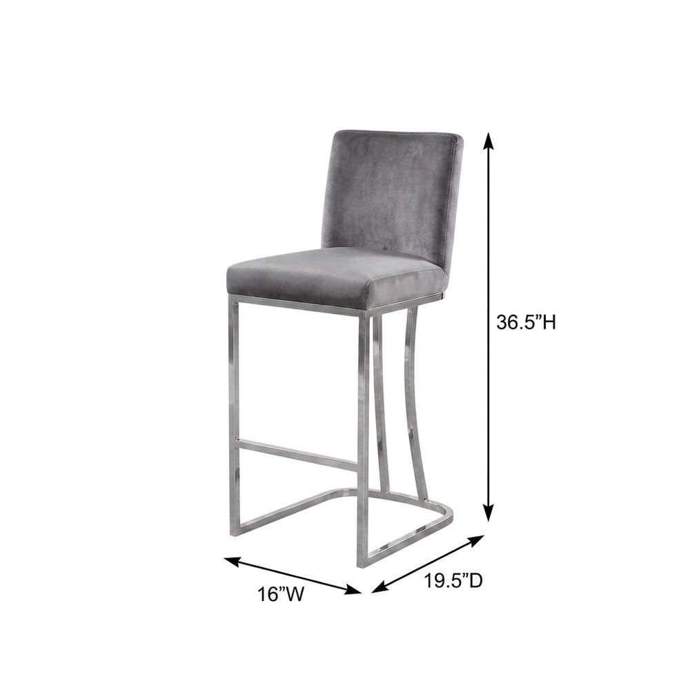 Velvet Contemporary Counter Stool, Chrome Legs, Grey Velvet