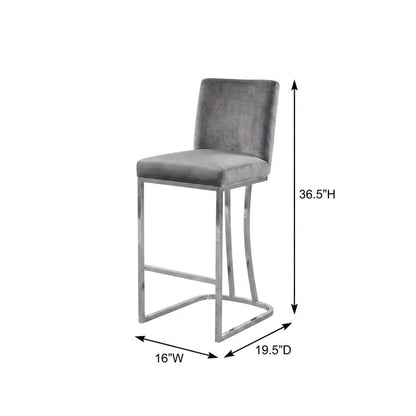 Velvet Contemporary Counter Stool, Chrome Legs, Grey Velvet