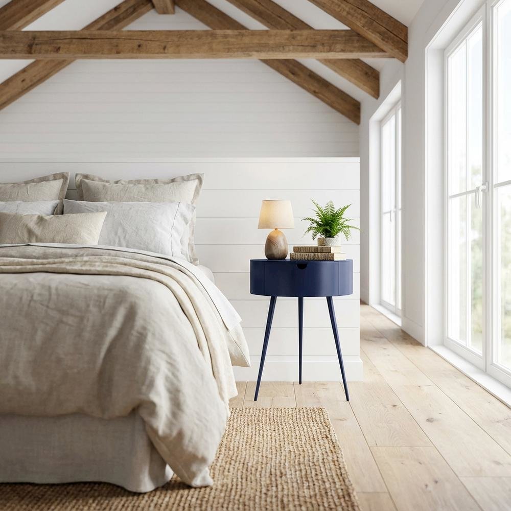Navy Nightstand with Contemporary Finish and Stylish Design