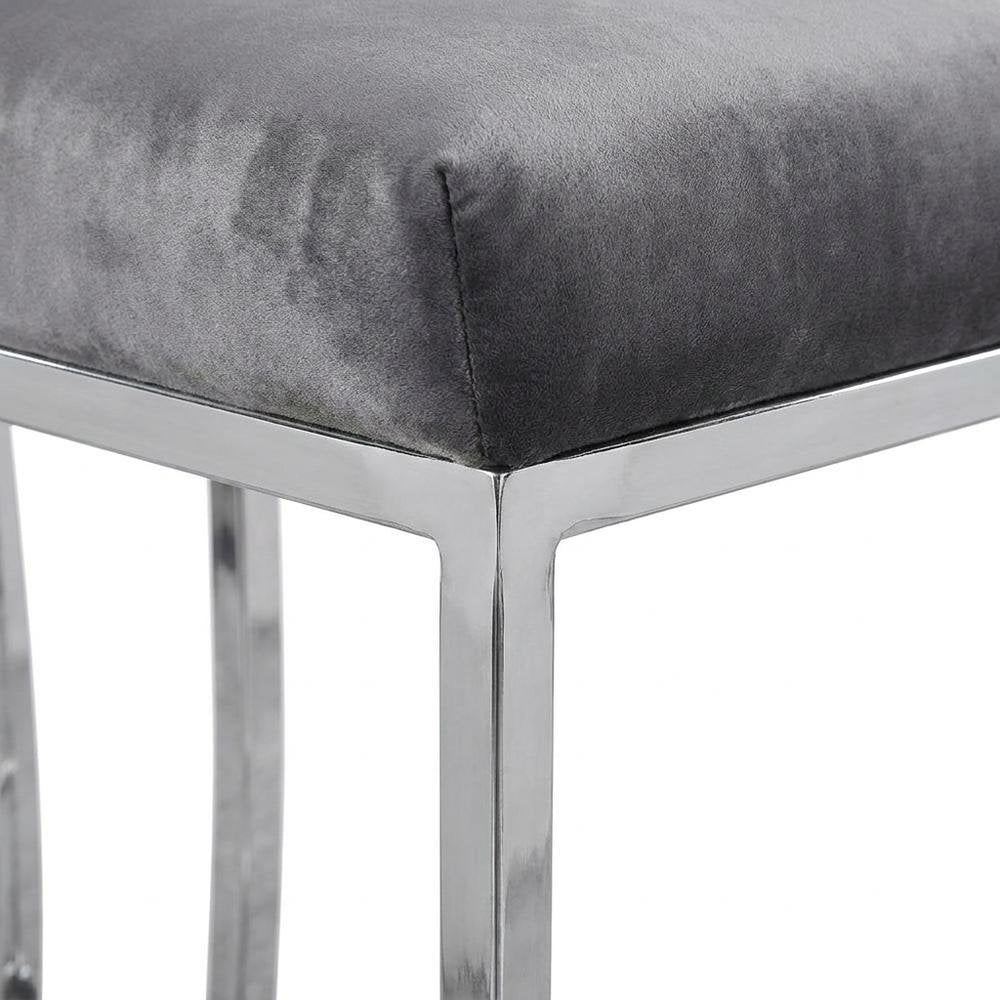 Velvet Contemporary Counter Stool, Chrome Legs, Grey Velvet