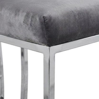 Velvet Contemporary Counter Stool, Chrome Legs, Grey Velvet