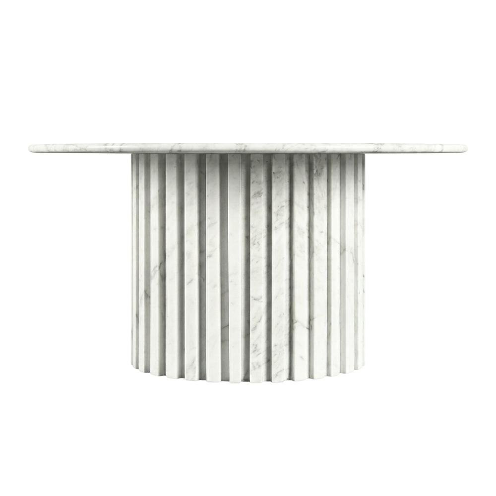 White Art Deco Coffee Table with Pedestal Base for Living Room