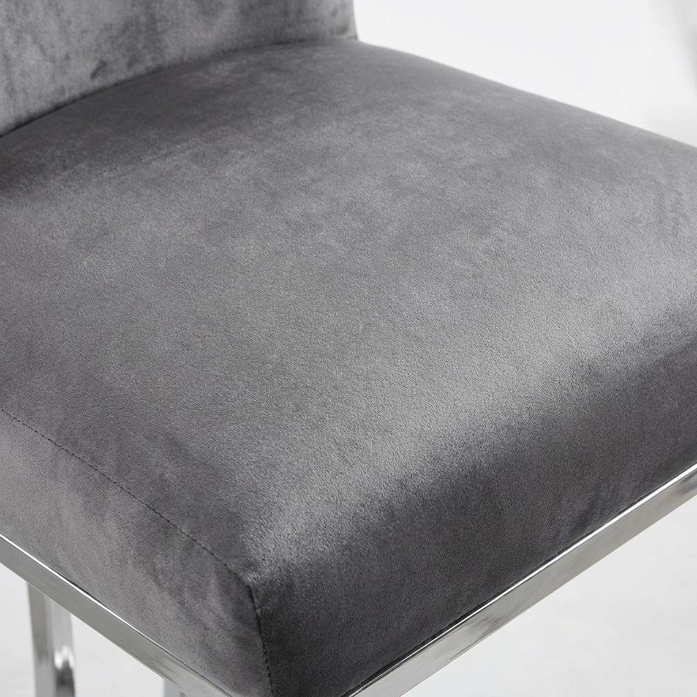 Velvet Contemporary Counter Stool, Chrome Legs, Grey Velvet
