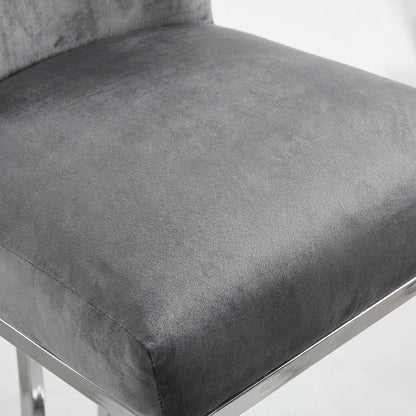 Velvet Contemporary Counter Stool, Chrome Legs, Grey Velvet