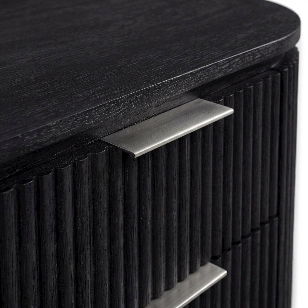 Black Solid Wood and Oak Veneer Nightstand with Contemporary Style