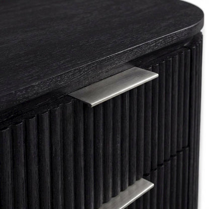 Black Solid Wood and Oak Veneer Nightstand with Contemporary Style