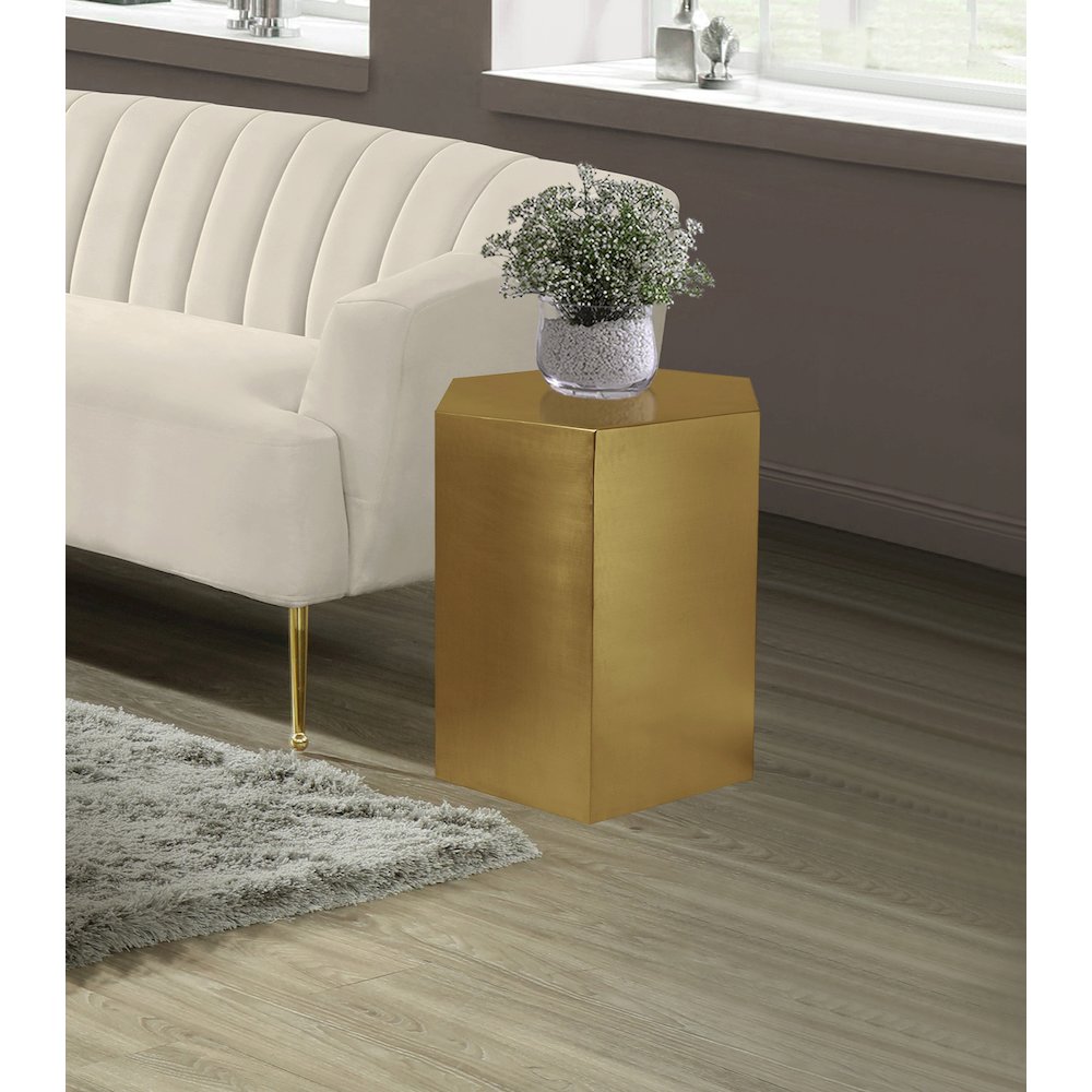 Hexagon Brushed Gold End Table