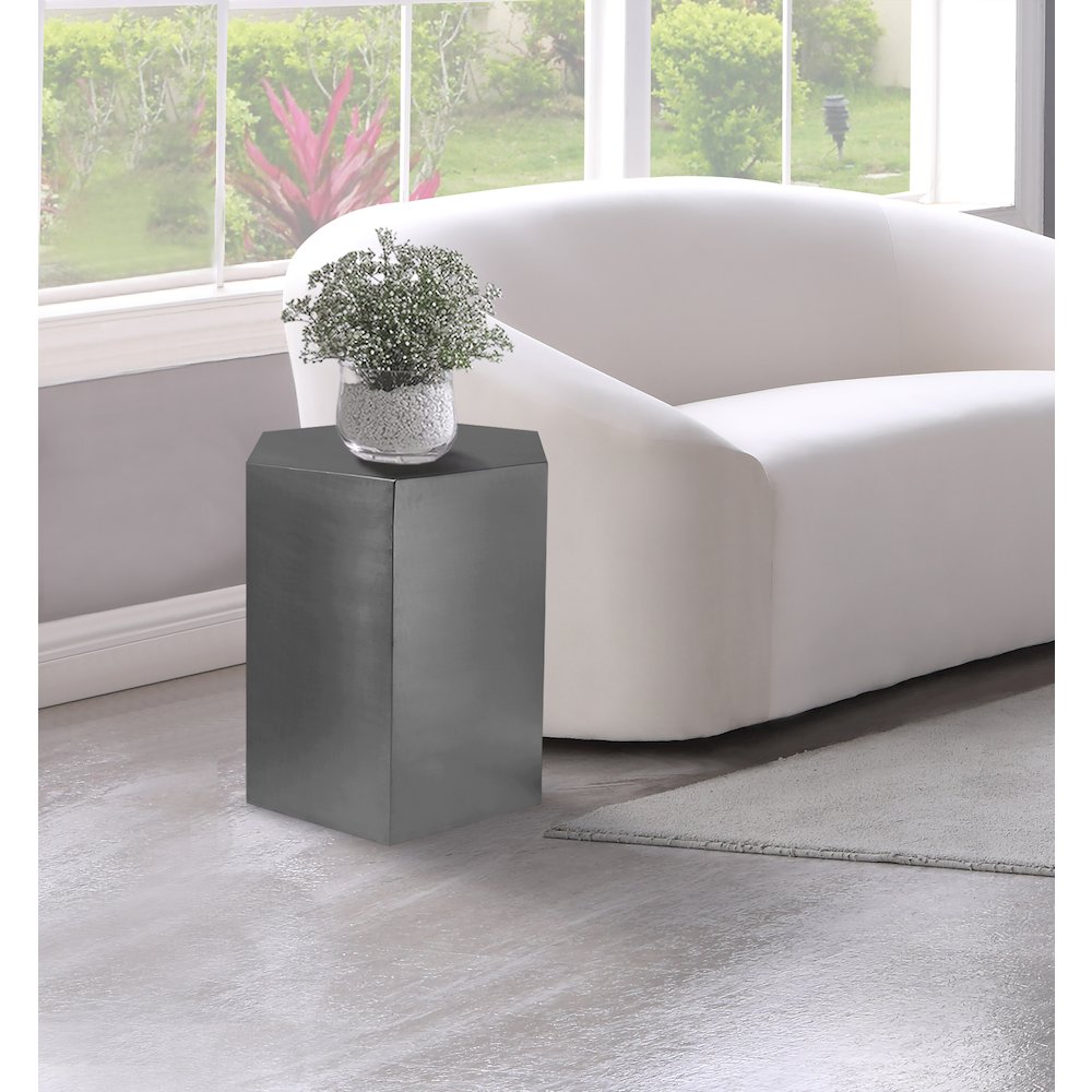 Hexagon Brushed Chrome End Table