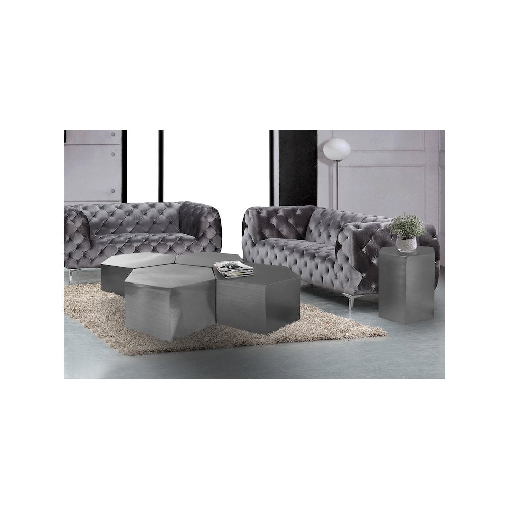 Hexagon Brushed Chrome End Table