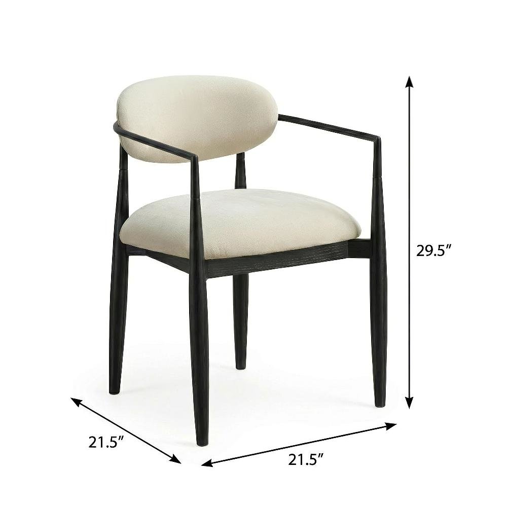 Beige Performance Fabric Dining Arm Chairs Set of 2 with Stained Ash Wood Legs