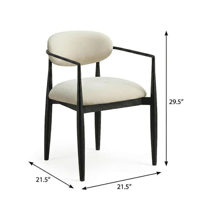 Beige Performance Fabric Dining Arm Chairs Set of 2 with Stained Ash Wood Legs