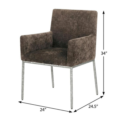 Brushed Silver Chenille Fabric Dining Chairs Set of 2 - Contemporary Design