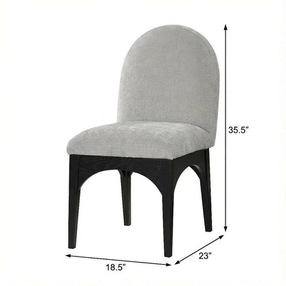 Black Chenille Fabric Dining Chair with Art Deco Back and Cushioned Seat