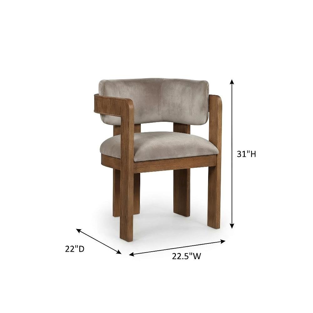 Brown Velvet Dining Chairs Set of 2 with Armrests and Art Deco Style