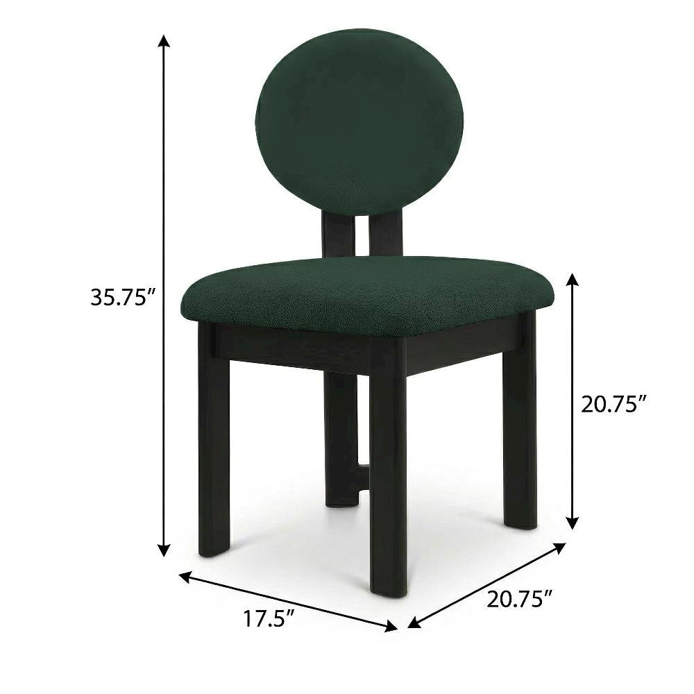 Black Boucle Fabric Dining Chair Set of 2 with Mid-Century Modern Design