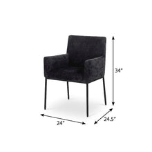 Matte Black Chenille Fabric Dining Chairs Set of 2 with Arms and Cushioned Seats