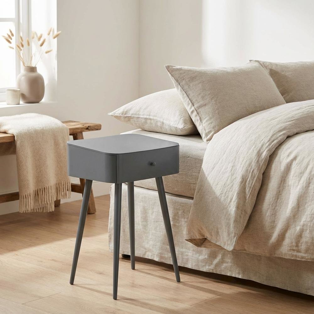 Grey Contemporary Bedroom Nightstand with Sleek Finish and Minimalist Design